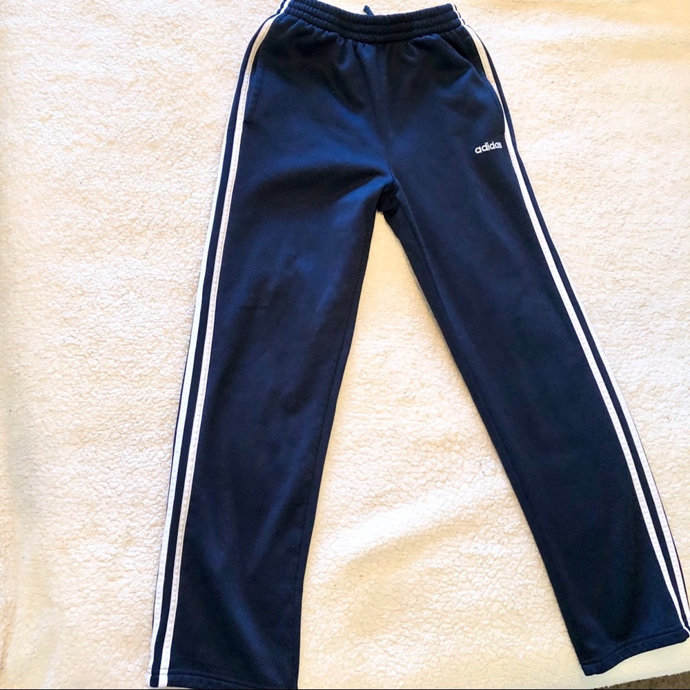 Adidas navy blue striped sweats small